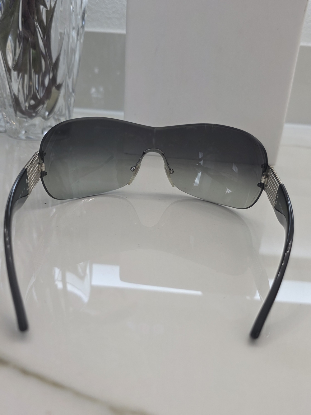 Bvlgari Black Gradient Shield Sunglasses with Silver Accents - Picture 3 of 9
